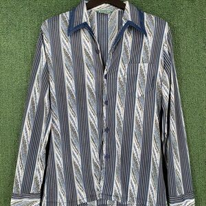 VTG 70s Scene 3 Da Vinci Disco Geometric Striped Patterned Shirt Mens Small